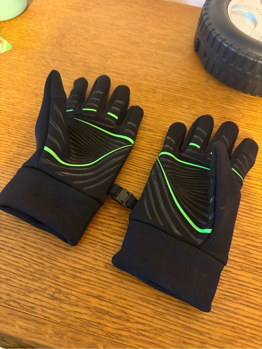 Kids Black biking/baseball gloves with Neon Green Accents
